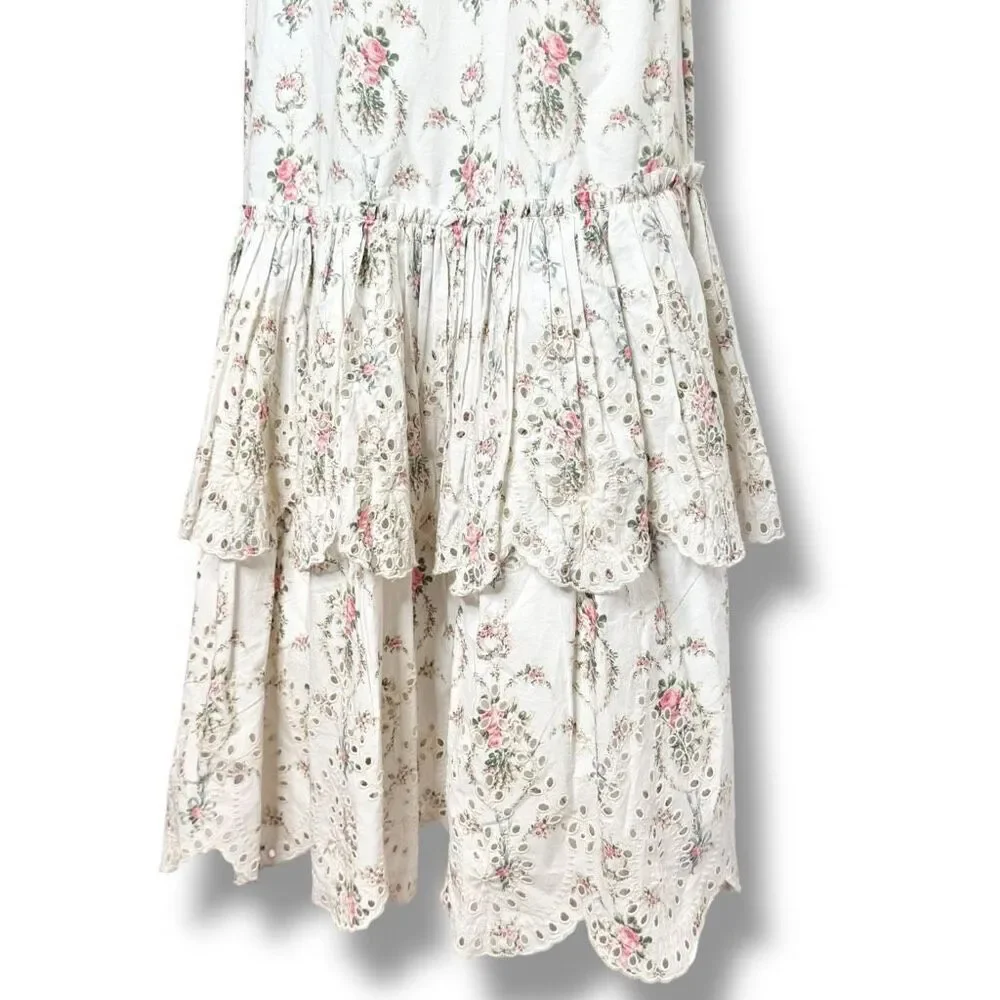 LoveShackFancy Toulon Midi Vanilla Kisses Embroidered Ruffle Dress Women’s Sz 6 - Picture 6 of 14
